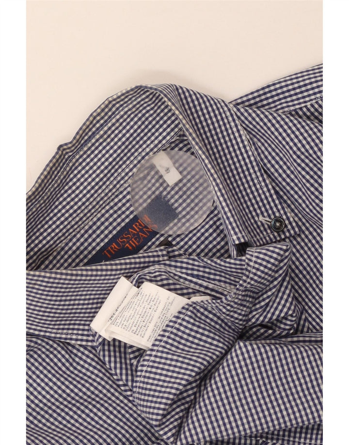 Camisa Hombre Trussardi Jeans Talla 39 Algodón Vichy Azul Medio