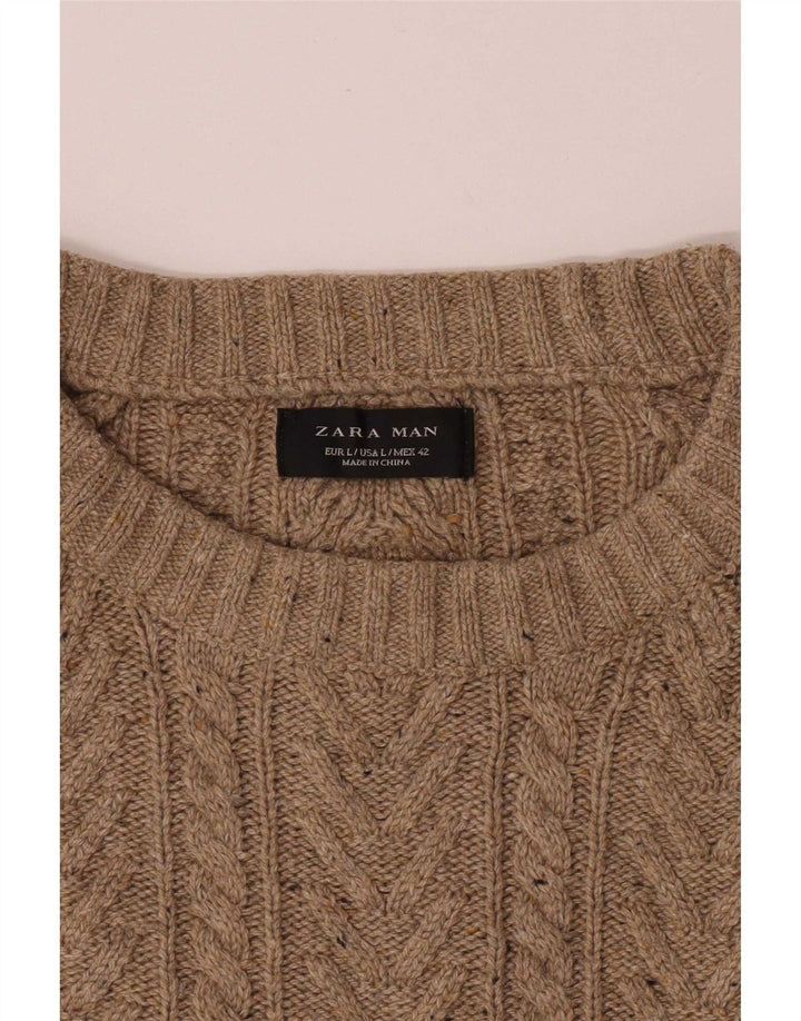 Zara Hombre Jersey Con Cuello Barco Jersey Grande Beige