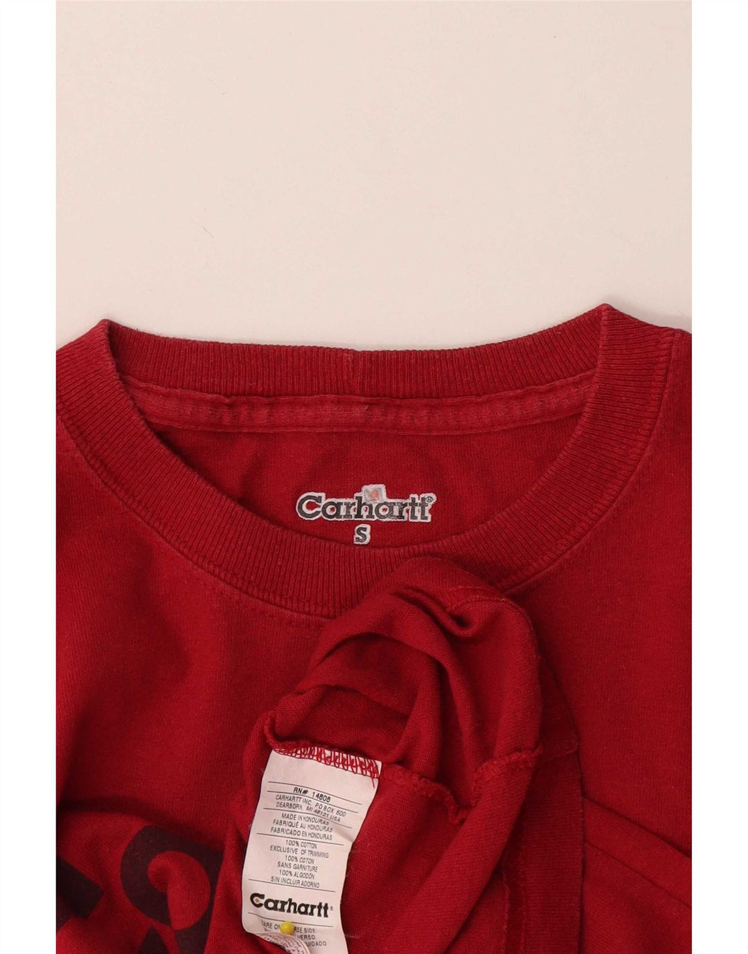Carhartt Hombre Camiseta Gráfica Top Pequeño Algodón Rojo