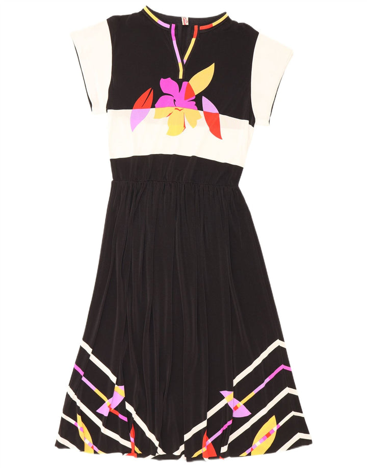 Vestido maxi vintage para mujer IT 46 Poliamida floral negra grande
