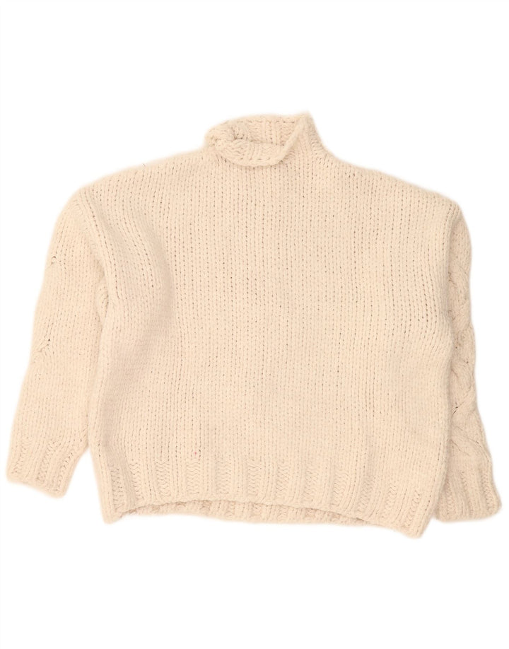 Zara Mujer Suéter De Cuello Alto De Gran Tamaño UK 46 Acrílico Blanco Grande