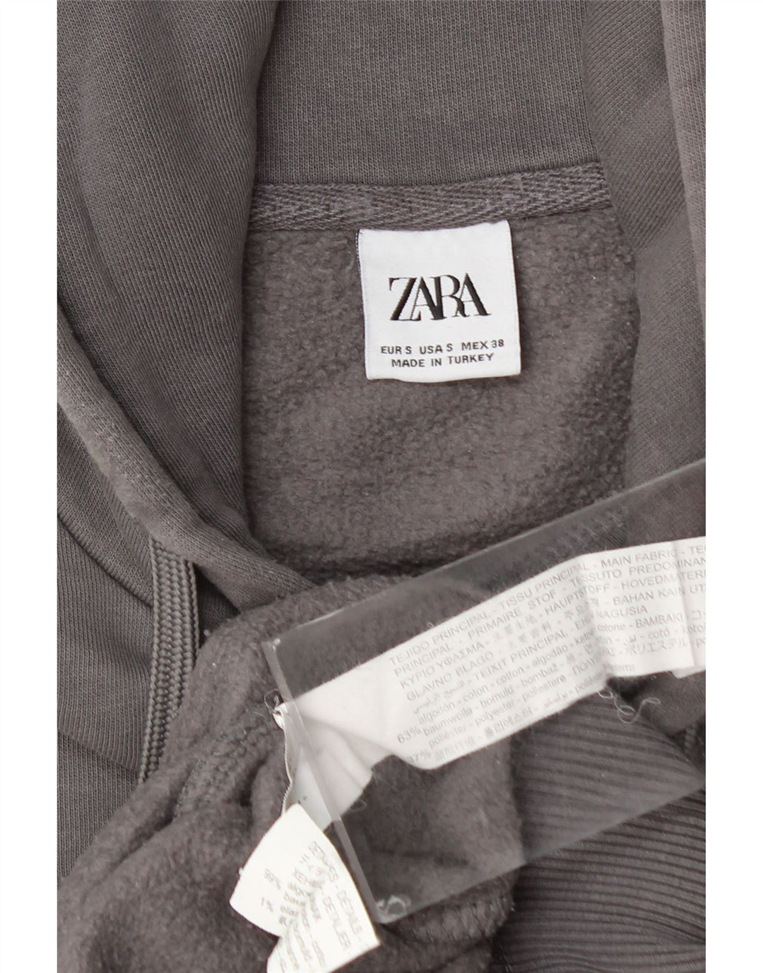 ZARA Hombre Sudadera Con Capucha Jersey Small Gris Algodón