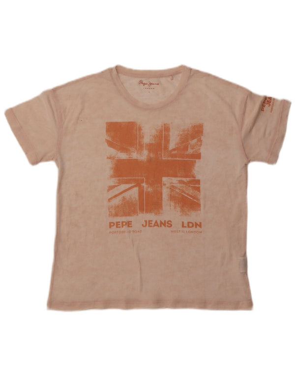PEPE Jeans Camiseta gráfica extragrande para mujer Top UK 10 Small Beige Cotton