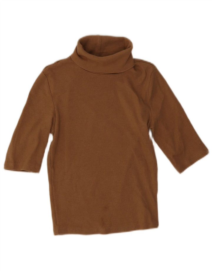Zara Mujer Top Corto Con Cuello Vuelto Reino Unido 8 Pequeño Algodón Marrón