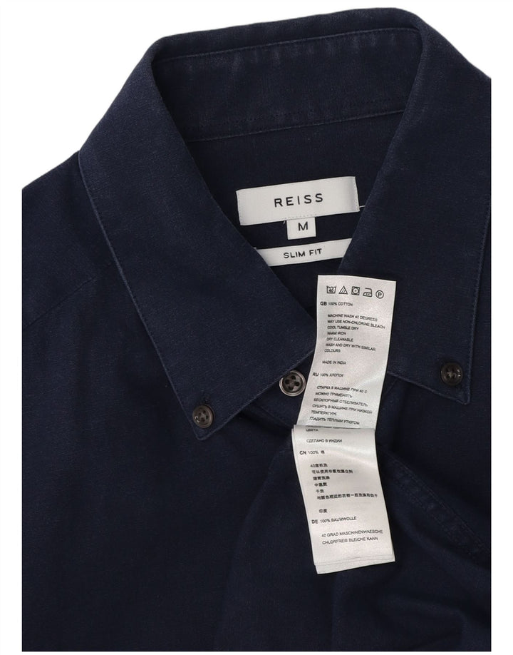 Camisa Reiss Slim Fit De Algodón Azul Marino Medio