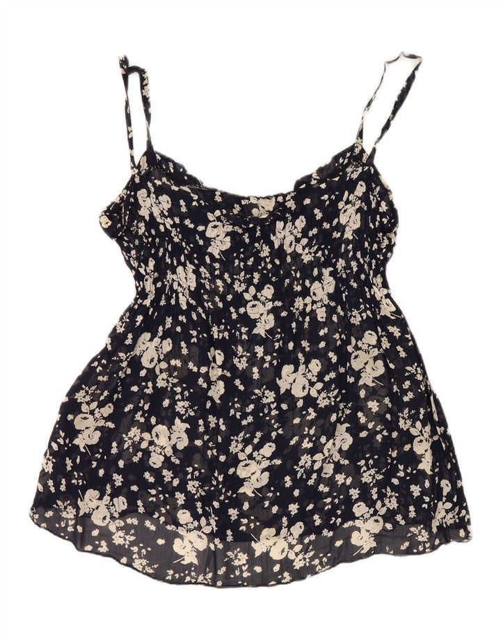 ROMAN'S Womens Cami Top UK 12 Medium Navy Blue Floral Vintage Roman's and Second-Hand Roman's from Messina Hembry 