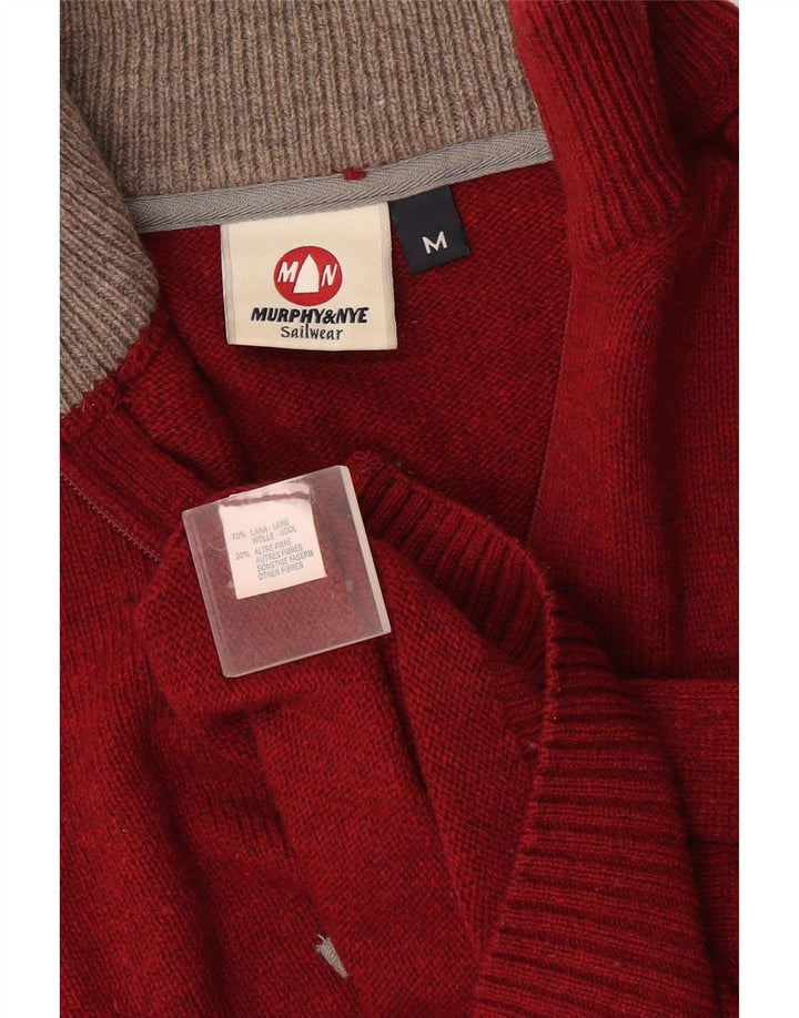 Murphy & Nye Suéter tipo jersey con cuello y cremallera para hombre de lana burdeos medio