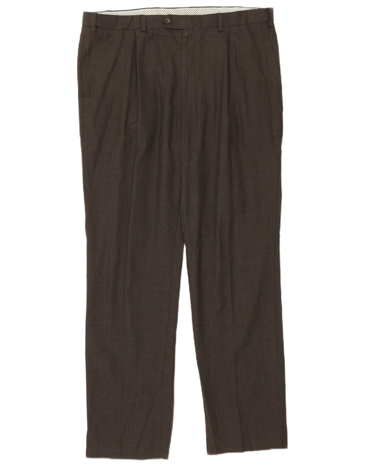 Marks & Spencer Pantalón de traje recto para hombre W38 L33 Lana marrón