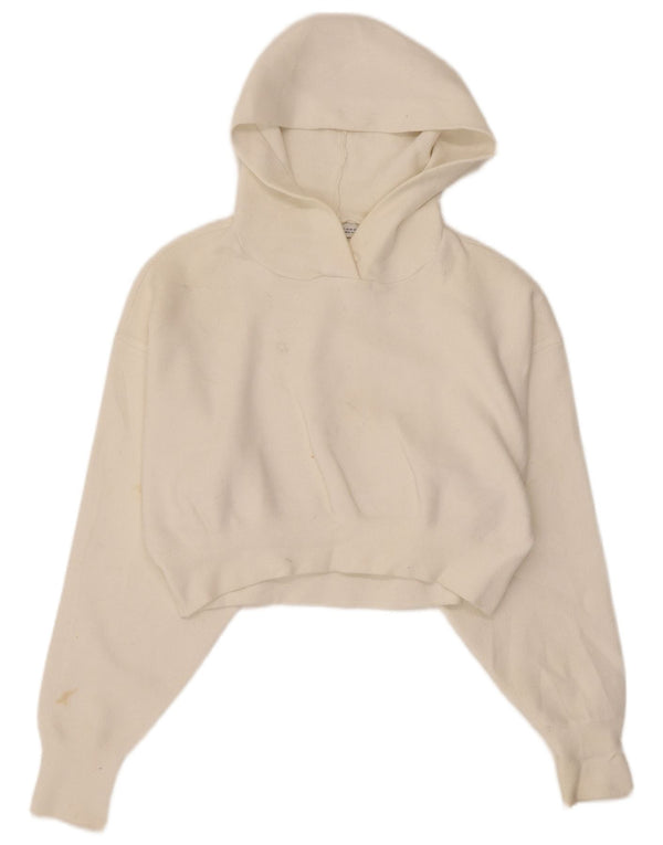 Zara Mujer Crop Sudadera con capucha Jumper UK 12 Medium White Viscosa