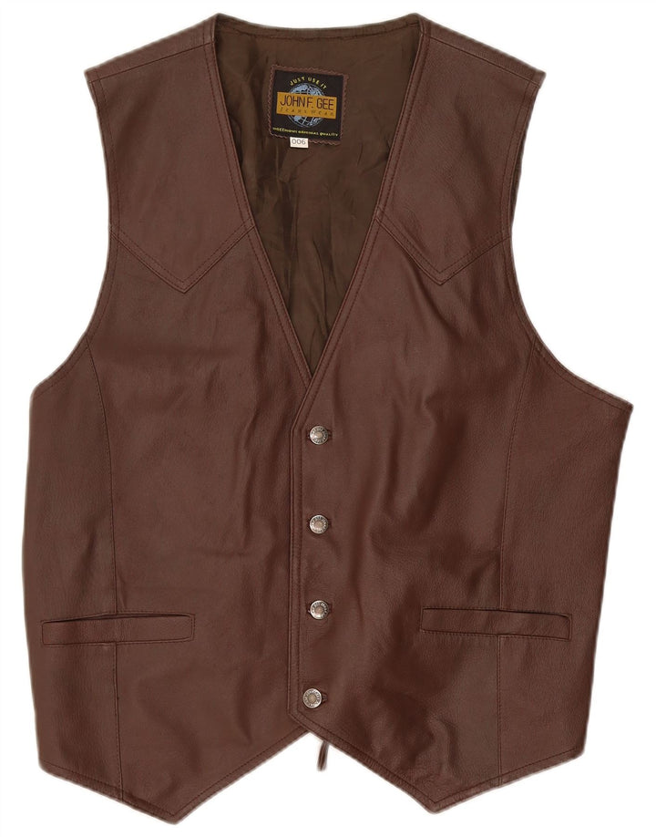 John F Gee Chaleco de cuero para hombre Marrón medio