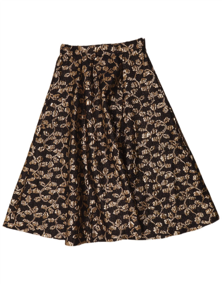 Vintage mujer A-Line falda W30 medio negro floral