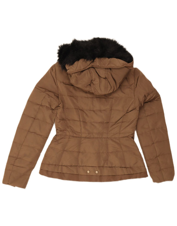 Zara Mujer Chaqueta Acolchada Con Capucha UK 10 Small Marrón