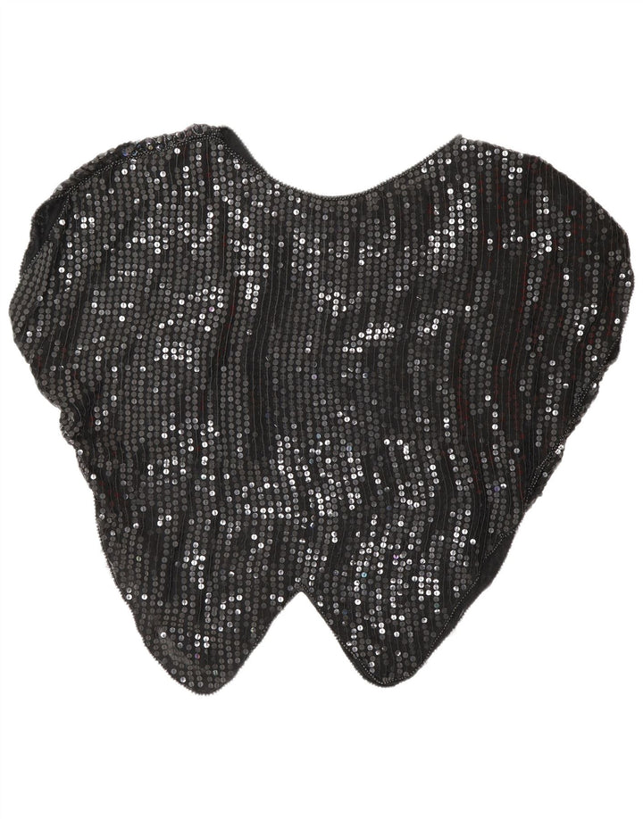 Vintage mujer Batwing lentejuelas blusa Top Reino Unido 16 grande negro Argyle/Diamond
