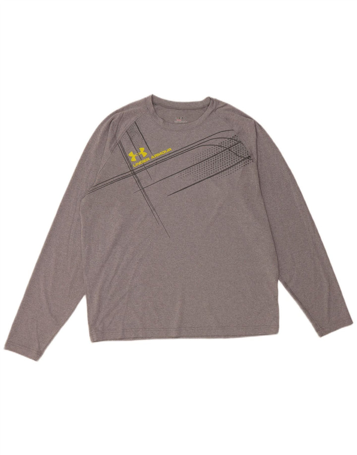 UNDER ARMOUR Camiseta gráfica Heat Gear para hombre de manga larga poliéster gris grande