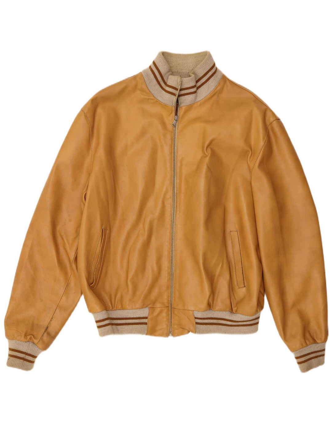 Vintage hombres bombardero chaqueta de cuero Reino Unido 42 XL cuero beige