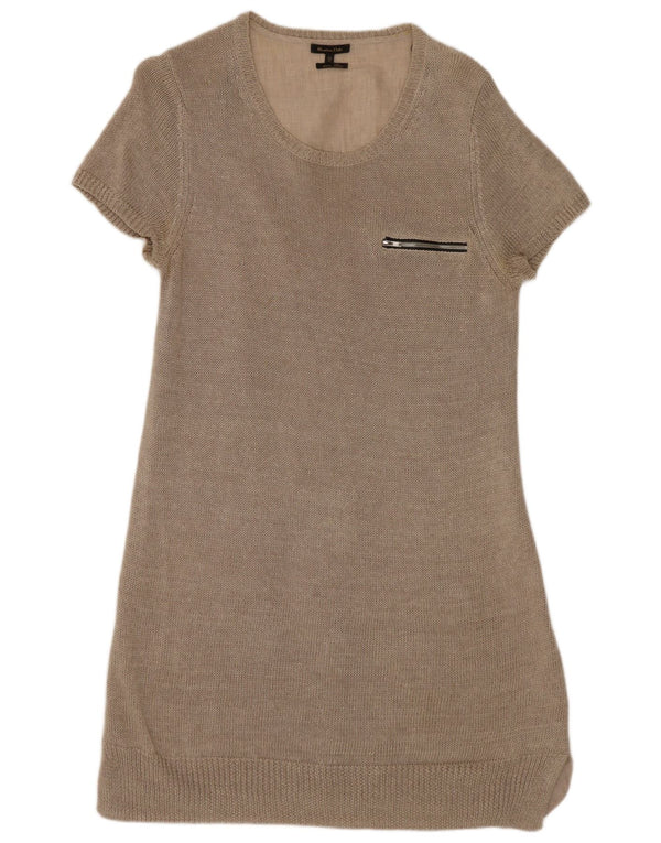 Massimo Dutti Vestido Jersey de Manga Corta para Mujer UK 44 Large Lino Gris
