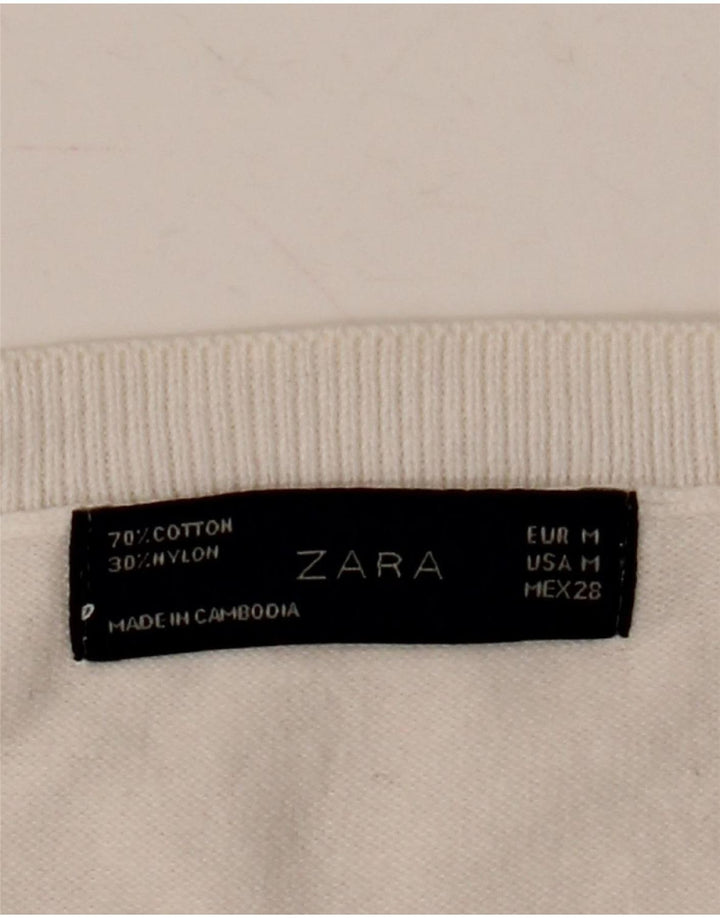 Zara Mujer Chaleco Tank Top UK 12 Medium Blanco Algodón
