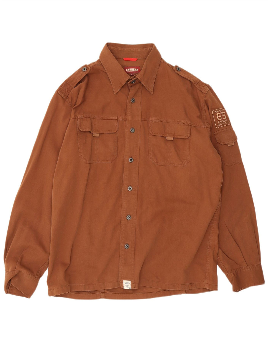 Camisa militar Carrera para hombre de algodón marrón grande