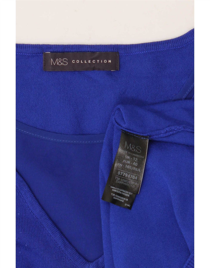 Marks & Spencer Suéter tipo jersey con cuello en V y manga 3/4 para mujer UK 40 Azul medio