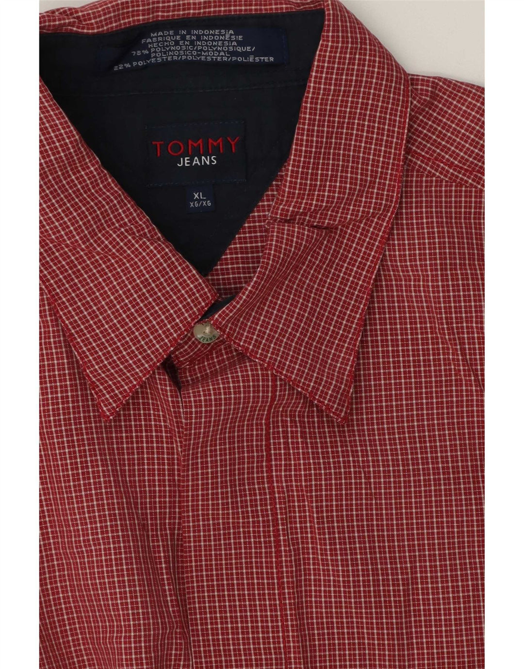 Tommy Hilfiger Camisa de manga corta para hombre XL Poliéster a cuadros rojo