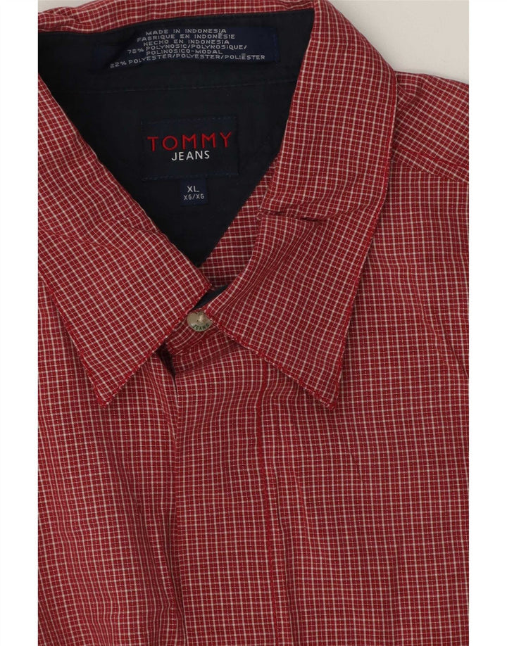 Tommy Hilfiger Camisa de manga corta para hombre XL Poliéster a cuadros rojo