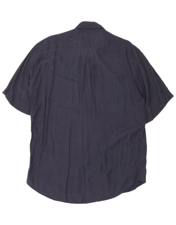 VINTAGE Camisa de manga corta para hombre Talla 41 16 Viscosa moteada azul marino grande