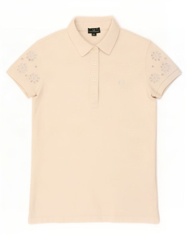 Fred Perry Polo para mujer UK 42 Algodón floral blanco mediano