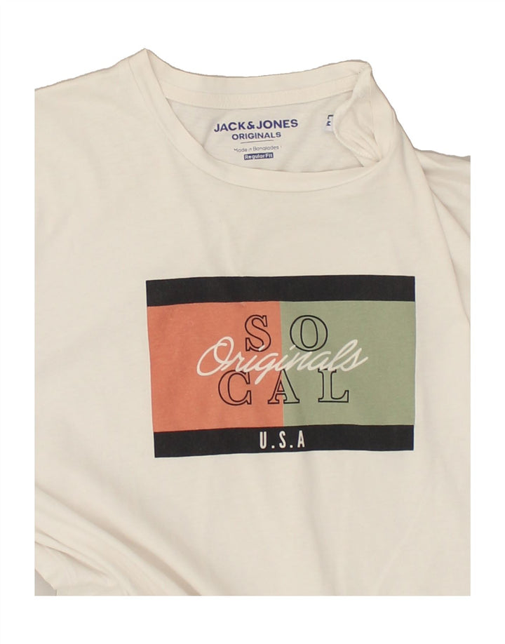 JACK & JONES Mens Regular Fit Graphic T-Shirt Top Medium White Cotton | Vintage Jack & Jones | Thrift | Second-Hand Jack & Jones | Used Clothing | Messina Hembry 
