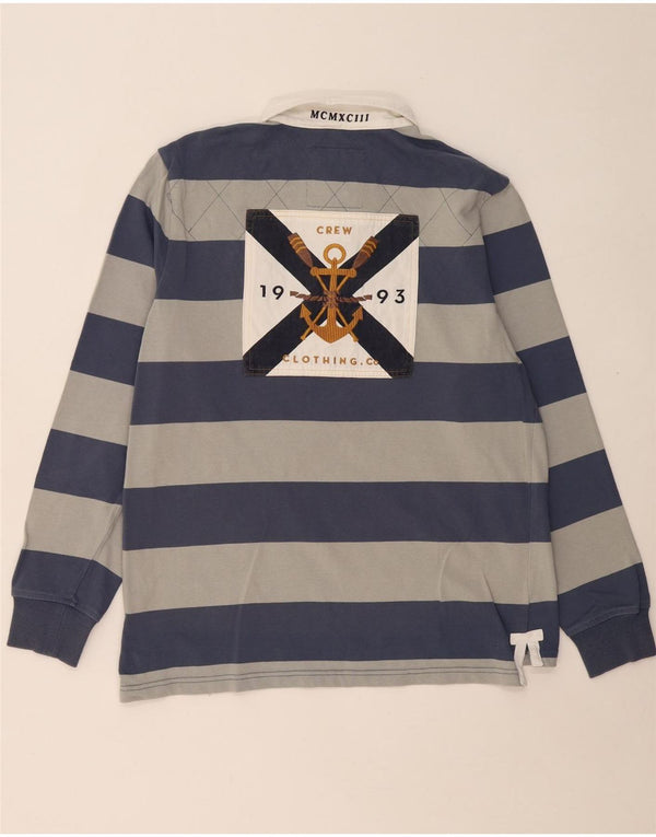 CREW CLOTHING Polo de rugby de manga larga con gráfico para hombre, tamaño grande, gris, a rayas