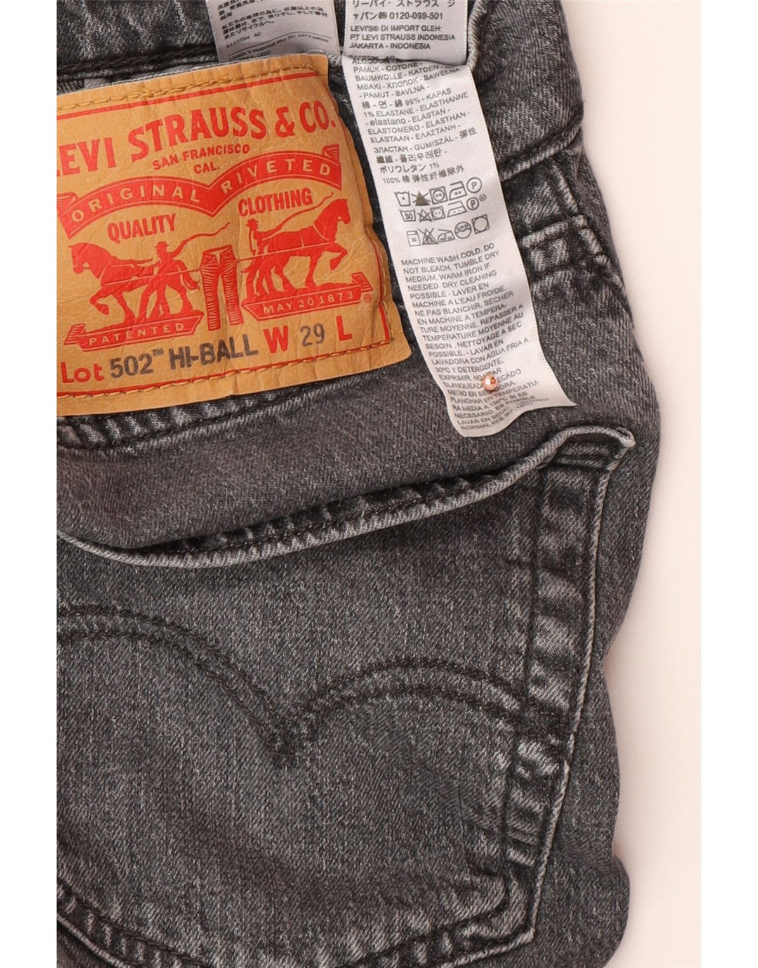 LEVI'S Vaqueros cónicos 502 Hi-Ball para hombre W29 L30 Algodón gris