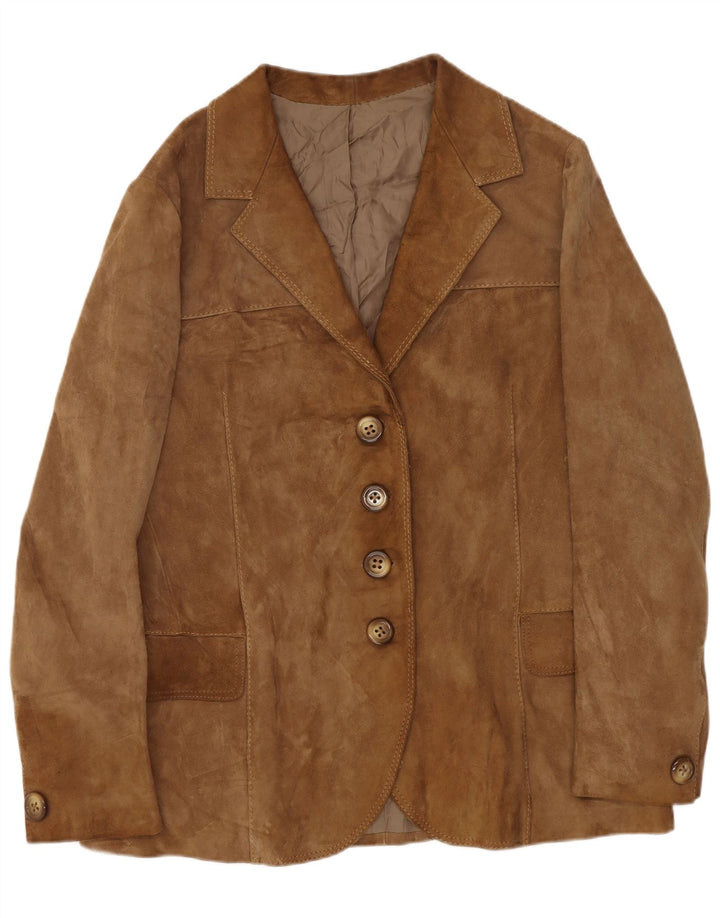 Samar Chaqueta Blazer de Ante con 4 Botones para Mujer UK 40 Medium Beige