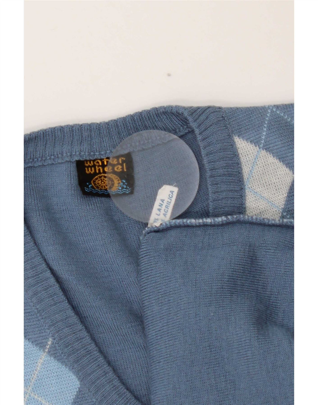 Vintage hombres chaleco tanque top azul medio Argyle/lana de diamante