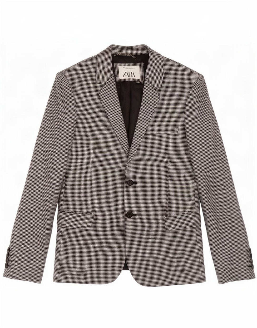 Zara Chaqueta tipo blazer de 2 botones para hombre EU 46 Pequeña lana de pata de gallo negra