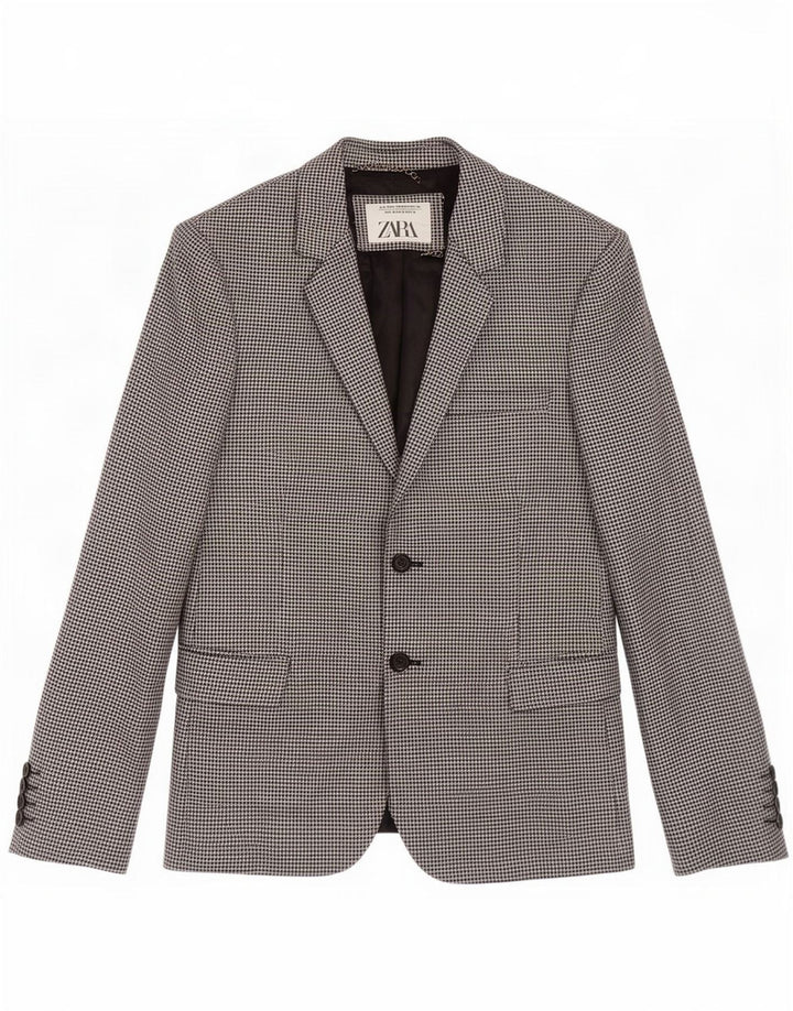 Zara Chaqueta tipo blazer de 2 botones para hombre EU 46 Pequeña lana de pata de gallo negra
