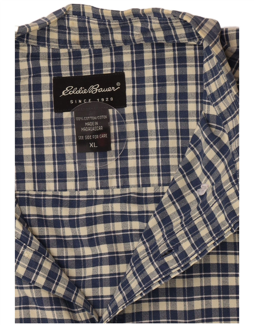 Eddie Bauer Camisa de manga corta para hombre XL Algodón a cuadros azul