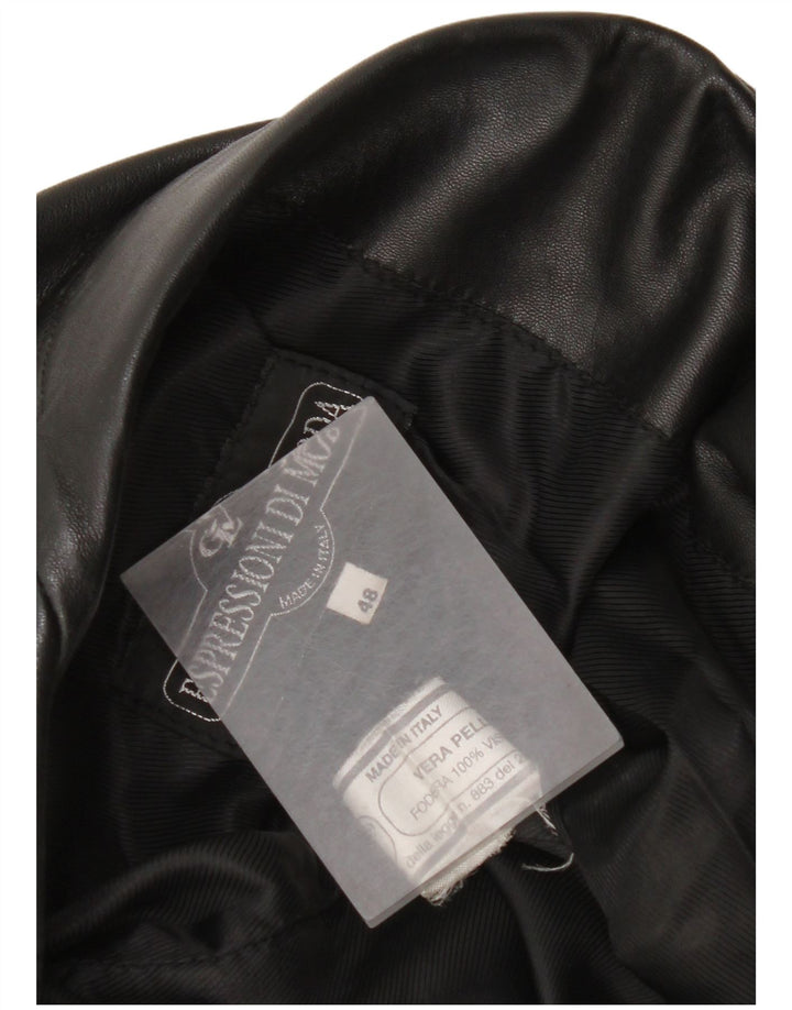 Vintage mujer 3 botones cuero Blazer chaqueta IT 48 XL cuero negro