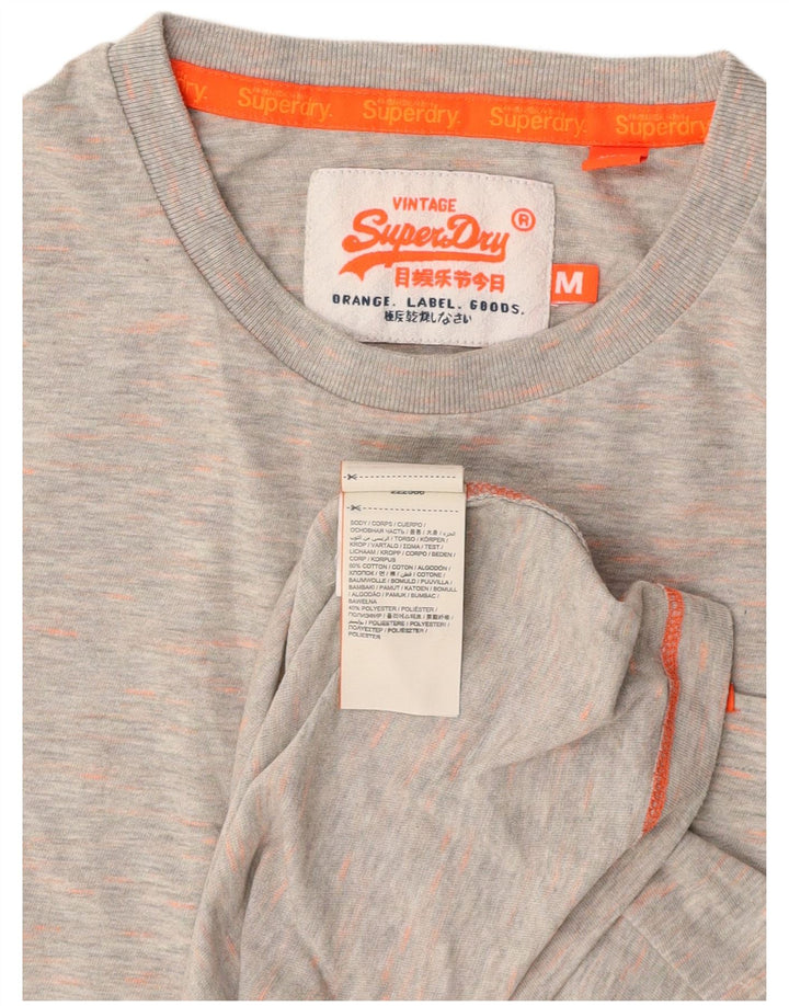 SUPERDRY Hombre Camiseta Top Algodón Moteado Gris Medio