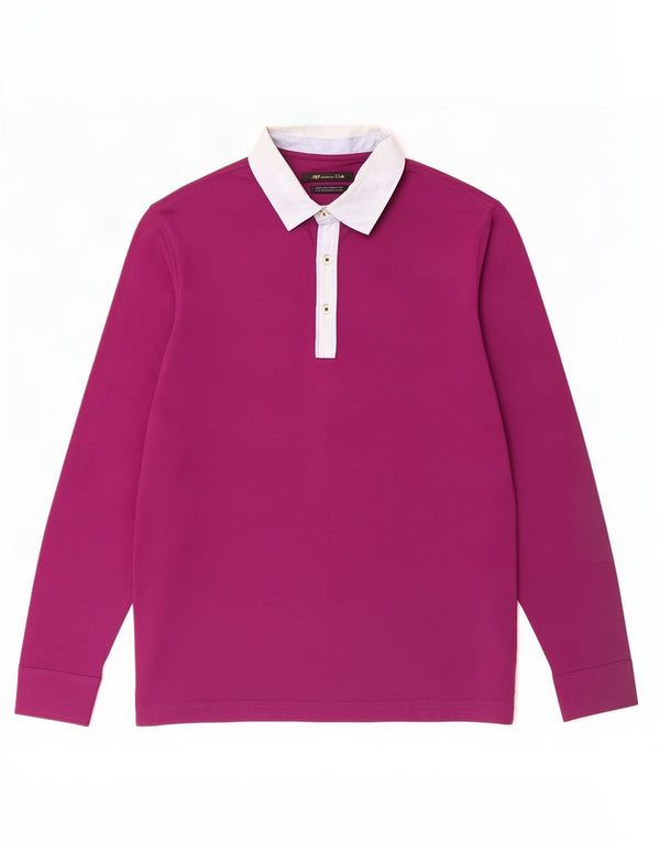 Massimo Dutti Polo Rugby Manga Larga Hombre Small Granate Colorblock