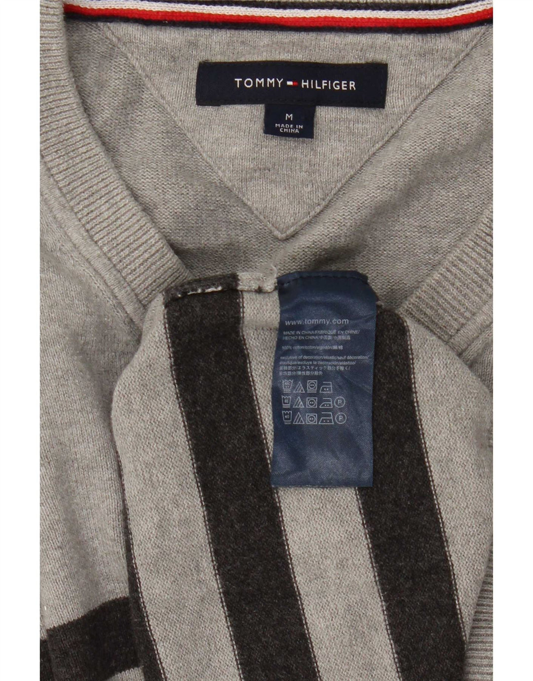 Tommy Hilfiger Jersey con Cuello en V para Hombre de algodón a Rayas Gris Medio