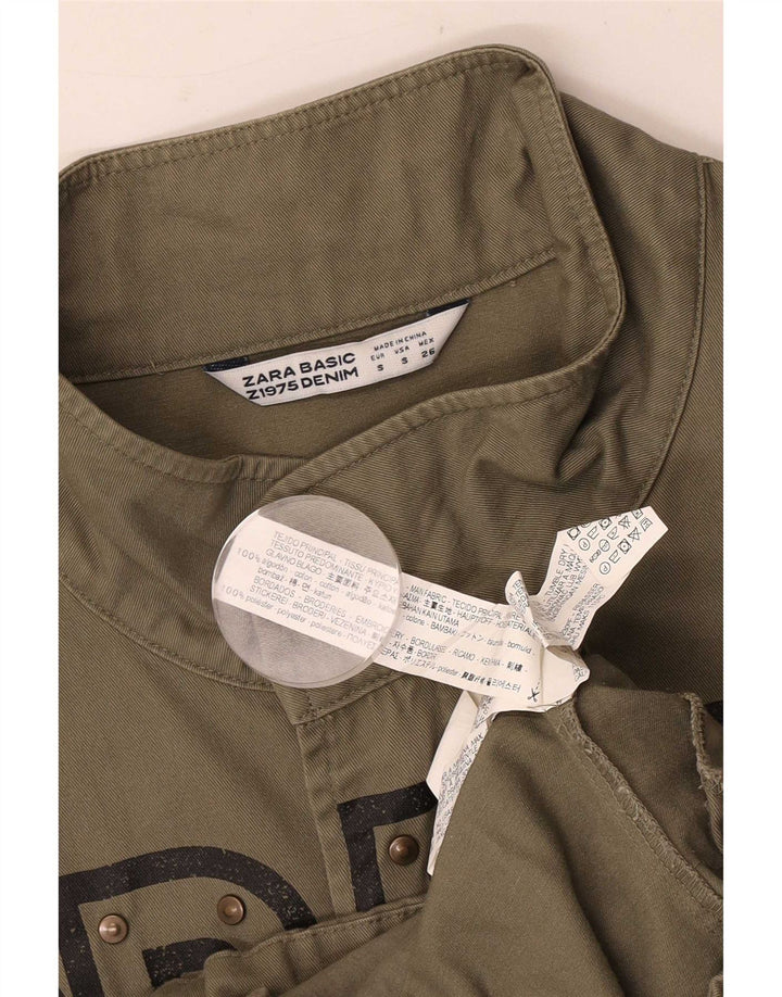 Zara Mens Graphic Bomber Jacket UK 36 Small Caqui Algodón