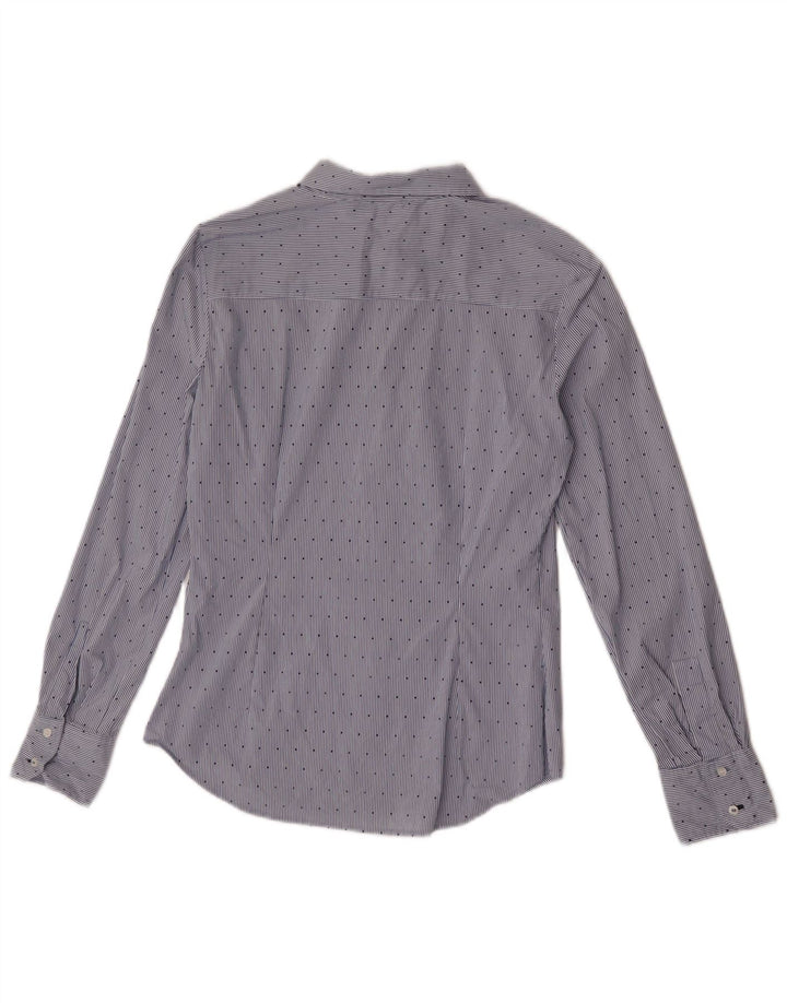 Zara Mujer Camisa Reino Unido 12 Mediano Azul Pinstripe