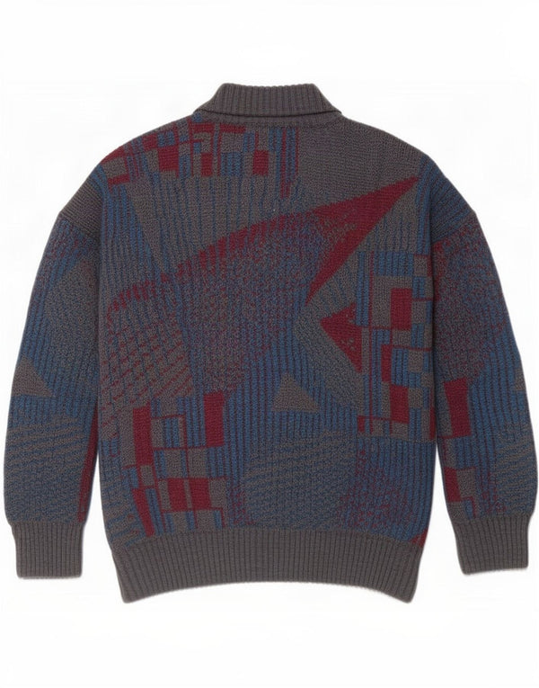 Vintage hombres Cardigan suéter IT 54 XL gris lana geométrica
