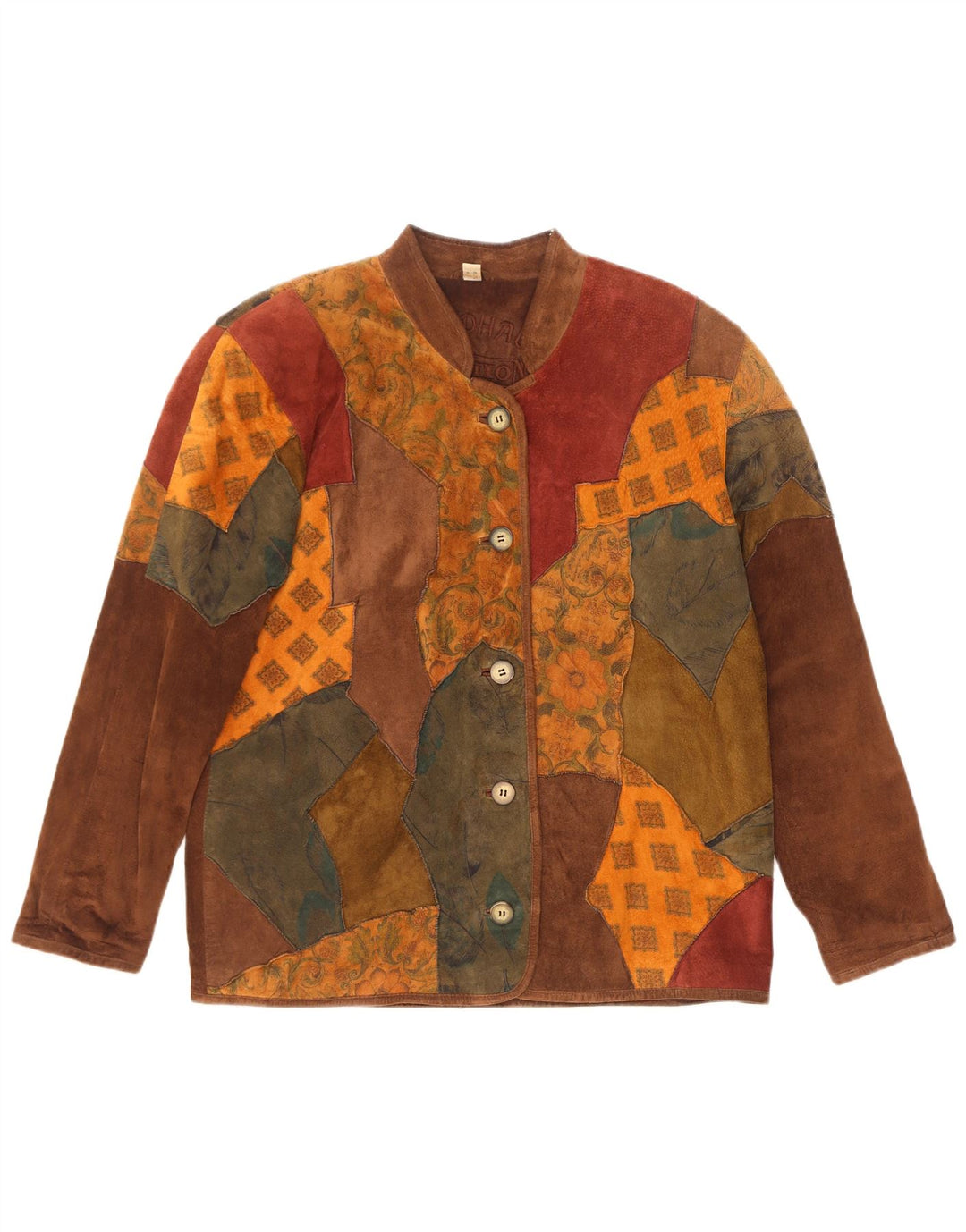 Landhaus Chaqueta de ante holgada para mujer UK 42 Cuero patchwork marrón medio