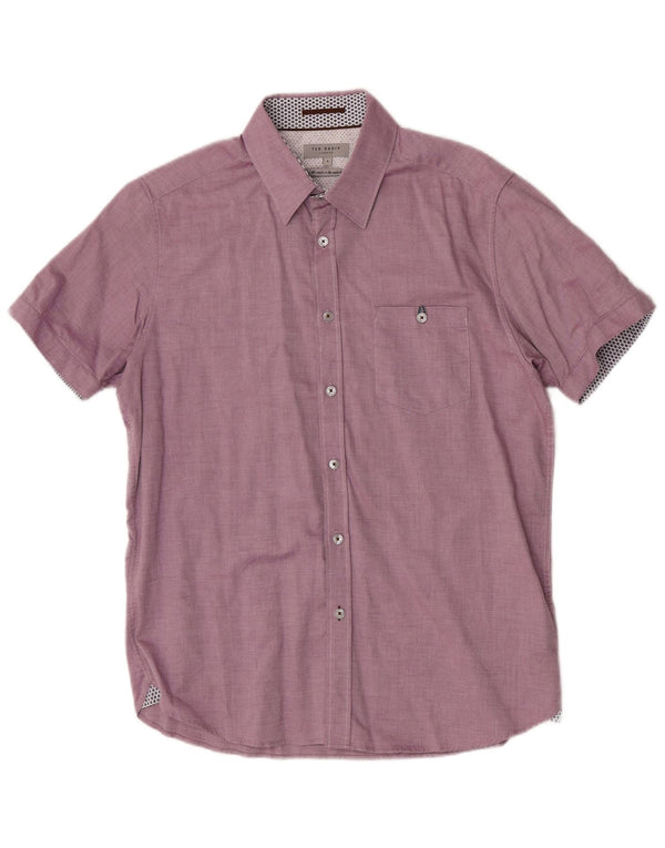 Ted Baker Camisa de manga corta para hombre Talla 4 Grande Algodón geométrico burdeos