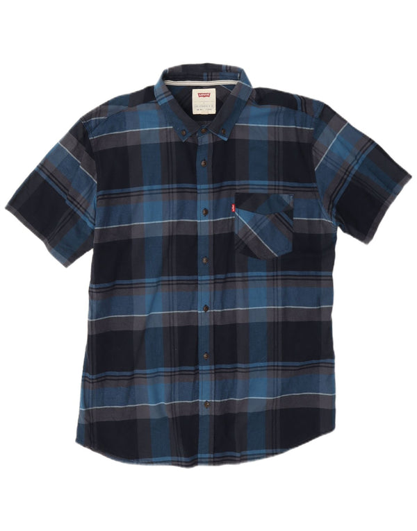 Levi's Mens Short Sleeve Shirt Large Navy Blue Check Cotton