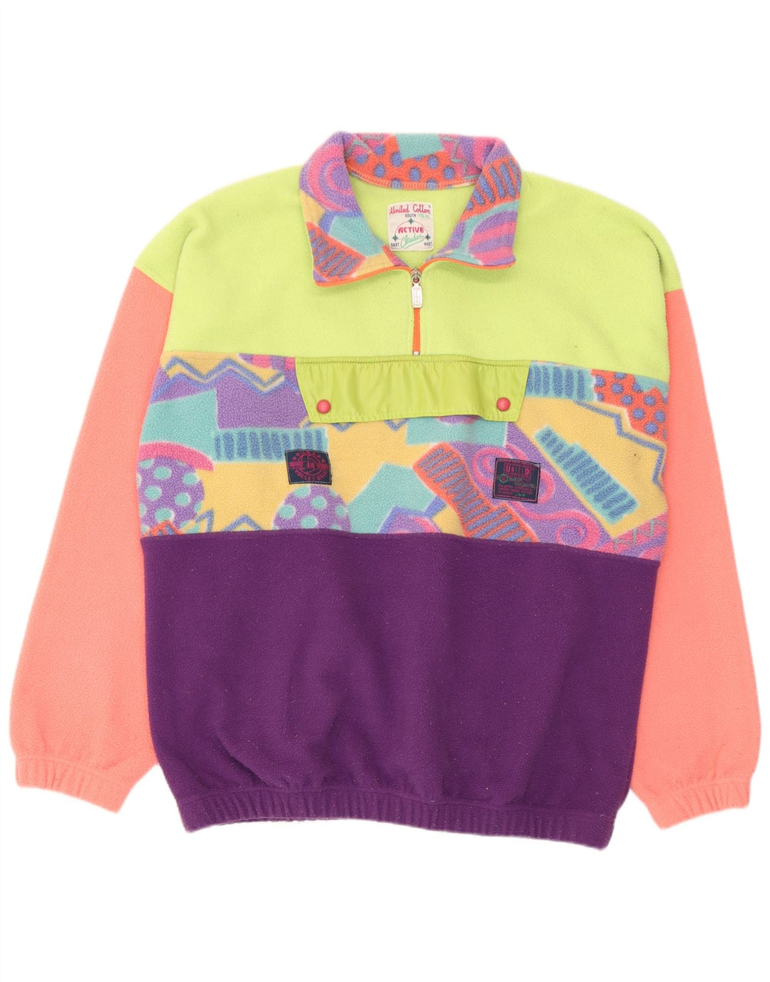 Benetton Jersey De Forro Polar Con Cremallera Y Cuello XL Poliéster Geométrico Multicolor
