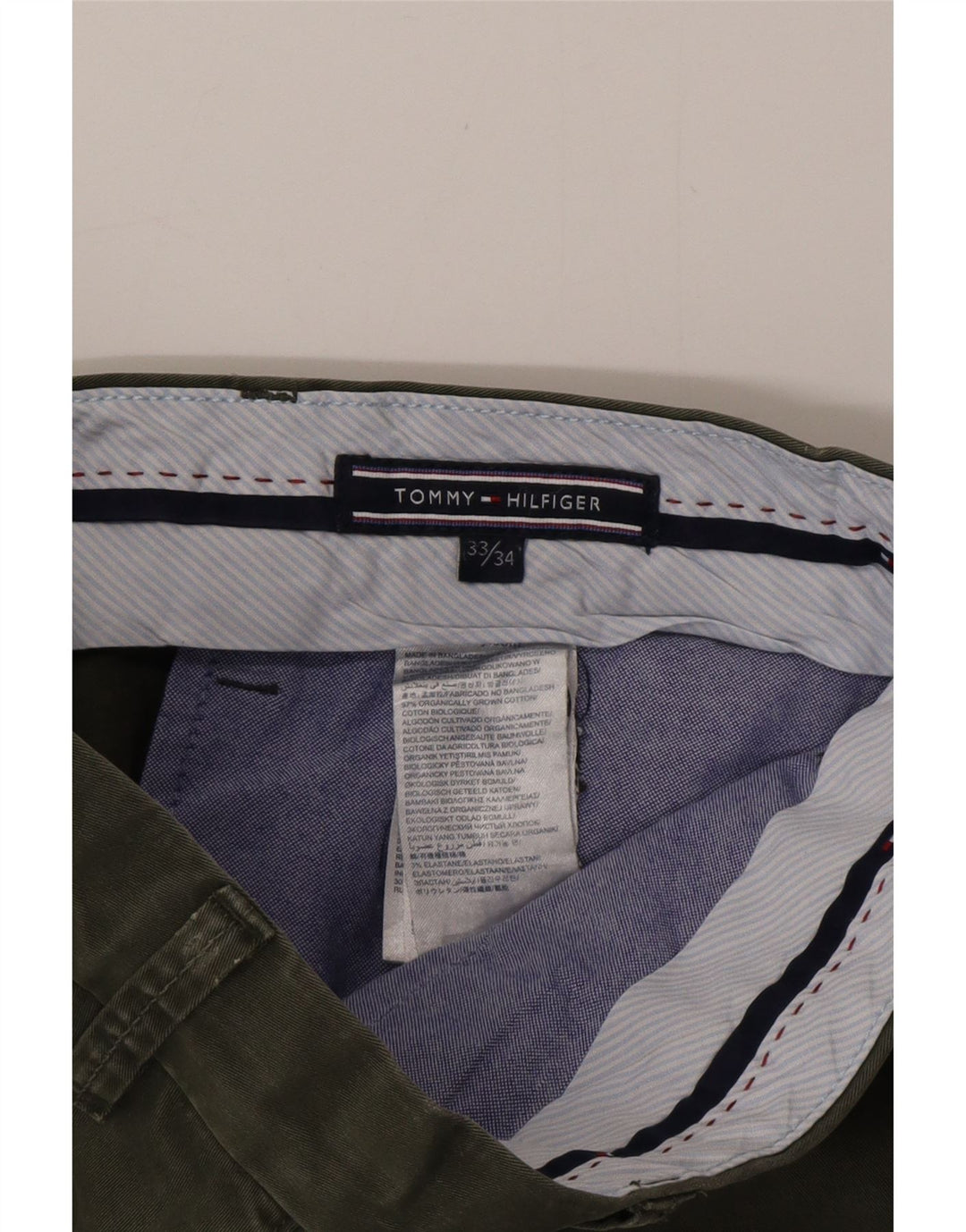 TOMMY HILFIGER Pantalones chinos ajustados para hombre W33 L34 Caqui