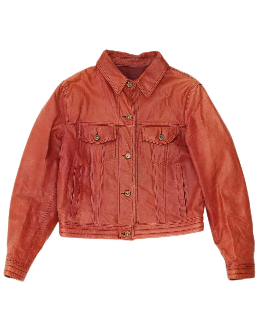 Vintage mujer crop cuero chaqueta Reino Unido 12 cuero rojo medio