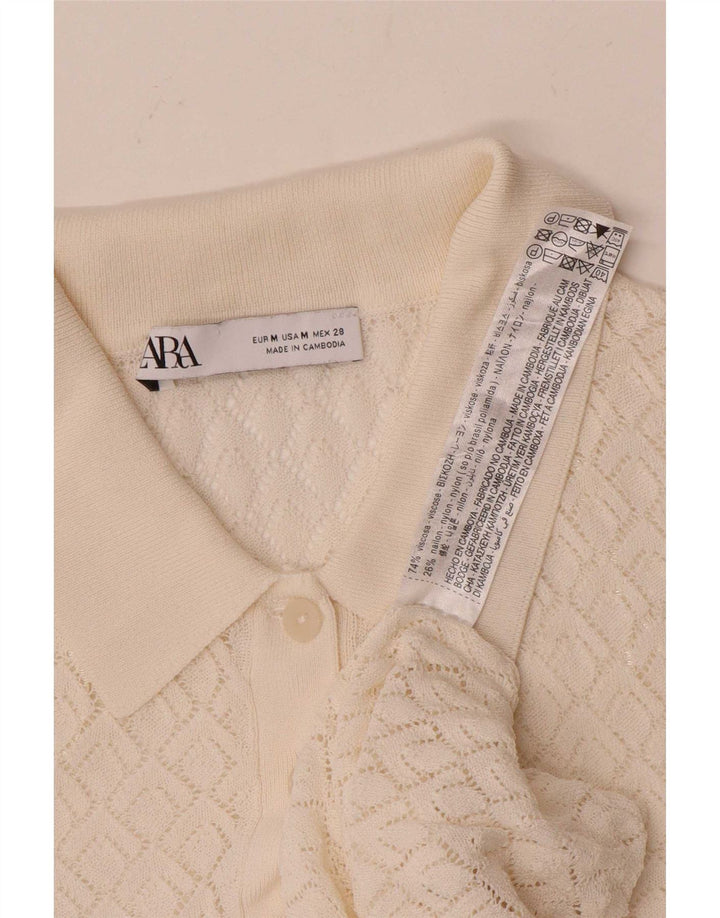 Zara - Jersey de cuello polo para mujer, talla 40, viscosa blanca mediana