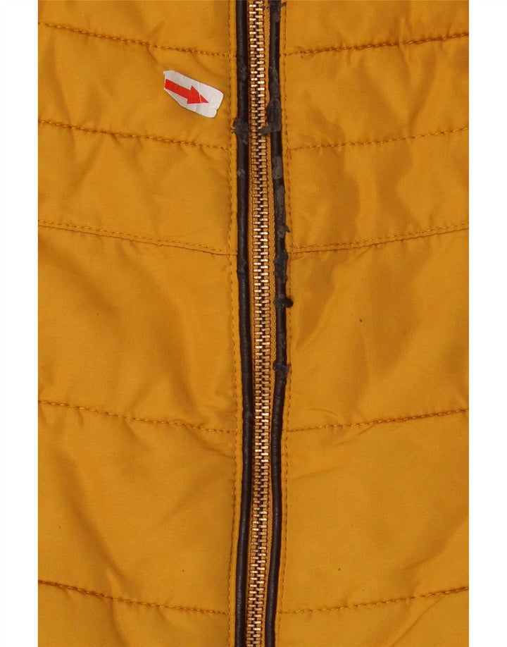 Zara Mujer Chaqueta Acolchada Corta Con Capucha UK 10 Small Poliéster Amarillo
